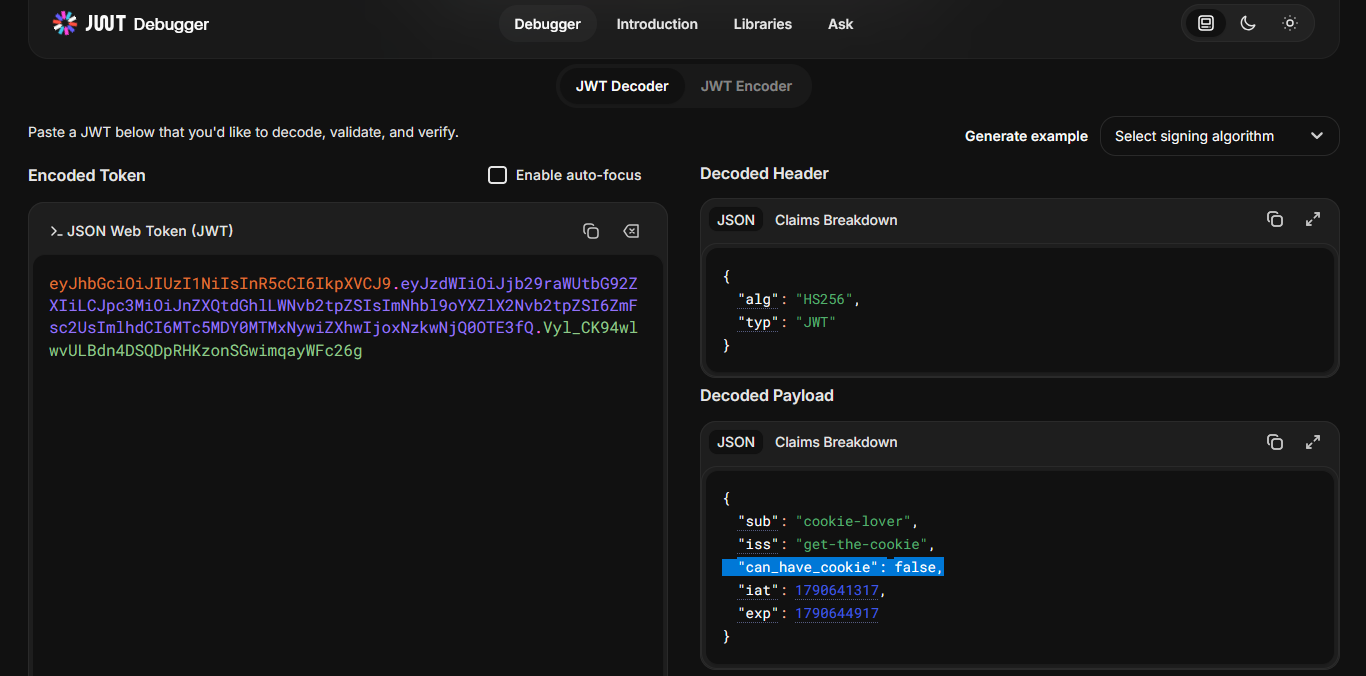 A screenshot of the JWT.io debugger